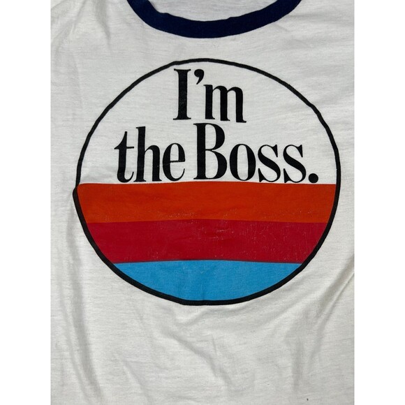 Vintage 80s I’m The Boss Ringer Tshirt Single stitch - Picture 6 of 8